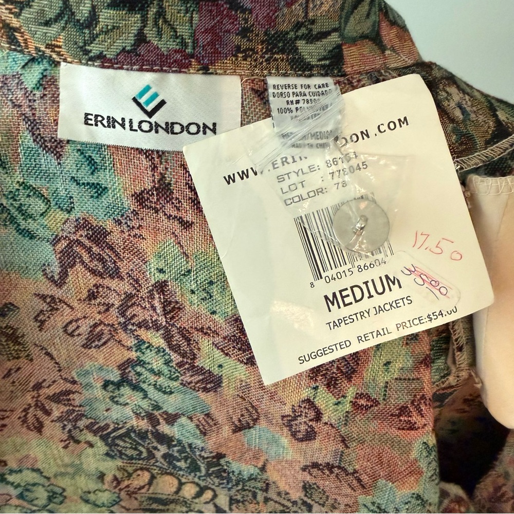 🍎ERIN LONDON Vintage Floral Tapestry Jacket Medium 🧺 - Picture 8 of 9